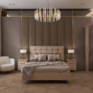 Кровать DIWO Сочи 160x200 с прикроватными тумбами, капучино, золото